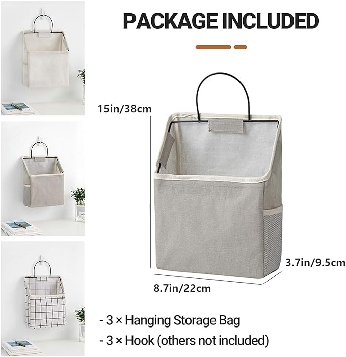 Fabric Wall Hanging Storage Caddy Bag Over the Door Pouch Organizer for Bedroom Bathroom Kitchen (3Pack-C)…-NeatNest