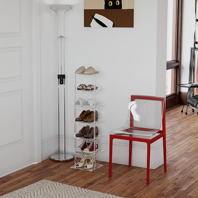 Aquiver Acrylic Vertical Shoe Rack - Free Standing Shoe Rack 7 Tier Shoe Storage Organizer Narrow Shoe Rack for Small Spaces, Entryways, Living Rooms, Bedrooms, 11'' L x 11'' W x 41.7'' H-NeatNest