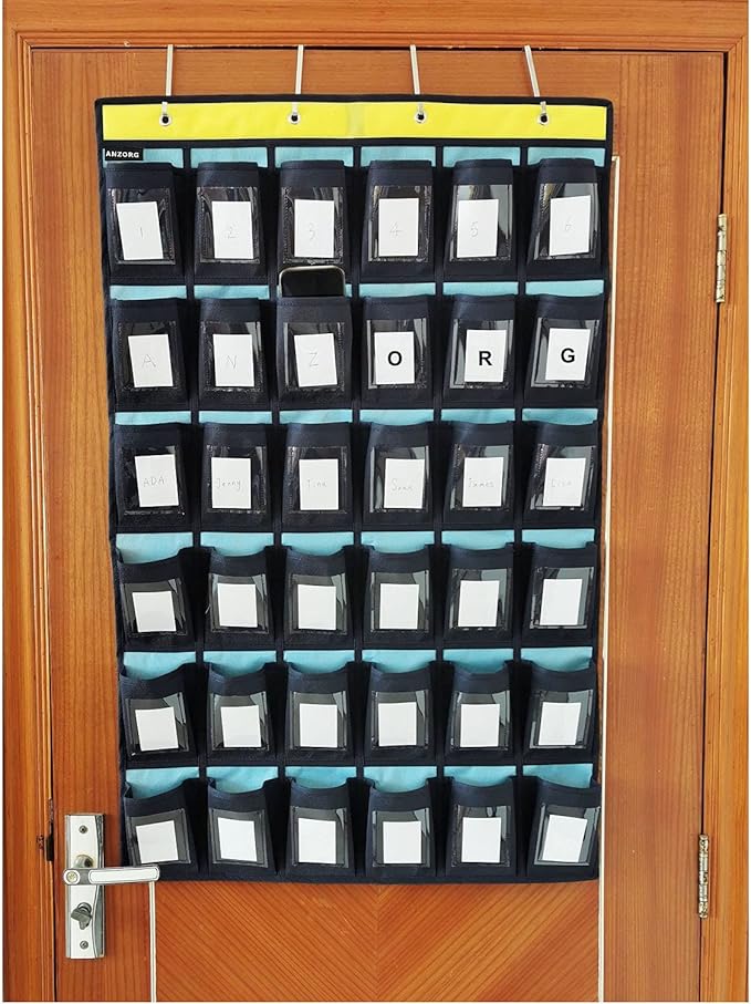 Classroom Cell Phone Organizer Calculator Holder Storage Over Door Hanging School Pocket Chart with 36 DIY Named Label Pockets-NeatNest