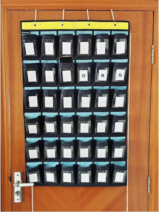Classroom Cell Phone Organizer Calculator Holder Storage Over Door Hanging School Pocket Chart with 36 DIY Named Label Pockets-NeatNest