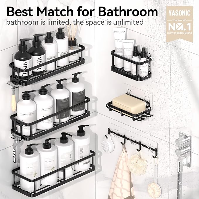 YASONIC Shower Caddy, 100% Rustproof Shower Shelves for Inside Shower, No Drilling Bathroom Organizers and Storage, 6 Pack Large Capacity Bathroom Caddy for Kitchen & Home Decor-NeatNest