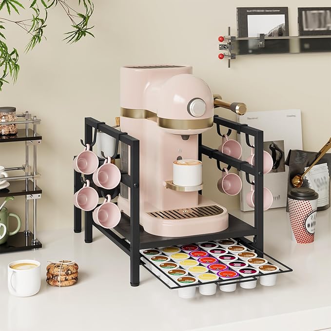 HOOBRO K Cup Holder, Coffee Pod Organizer for Counter, 35 Capacity Pods Storage Organizer Cups with Mug Rack, Coffee Maker Stand, Coffee Station for Syrup, Black BB01CR01-NeatNest