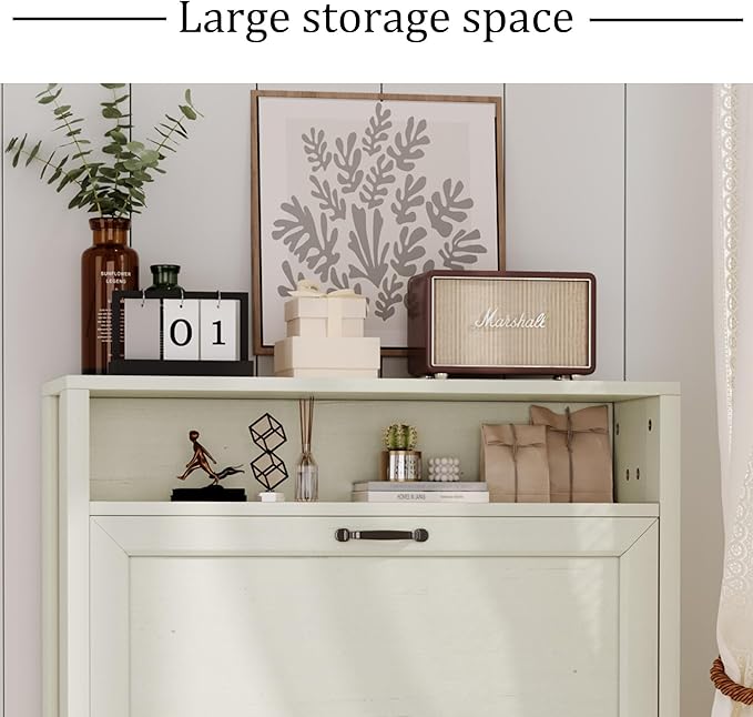Shoe Cabinet with 2 Flip Drawers, Narrow Shoe Storage Cabinet, Freestanding Shoe Cabinet Organizer, Hidden Shoe Rack Cabinet for Entryway, Hallway (2-Drawers, Off White)-NeatNest