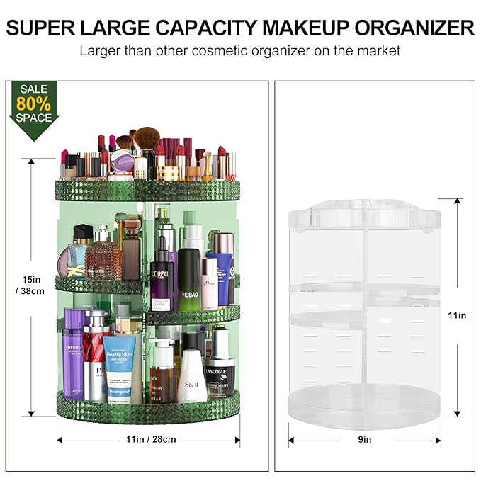 360 Degree Rotating Makeup Organizer for Vanity, Large Capacity Beauty Organizer, Adjustable DIY 7 Layers Perfume Organizer, Skincare Organizers Fits Cosmetics and Accessories(Emerald Green)-NeatNest