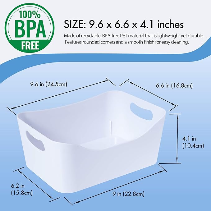 MATICAN Plastic Storage Bins with Handles, 3-Pack Small Pantry Storage Bins, Organizer Baskets for Kitchen, Bathroom, Bedroom, White, 9.6 x 6.6 x 4.1 Inches-NeatNest