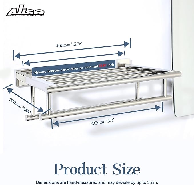 Alise Towel Rack,Towel Hanger Towel Shelf with Double Towel Bars for Bathroom Lavatory,16 Inch SUS 304 Stainless Steel Wall Mount Towel Holder,Polished Chrome
