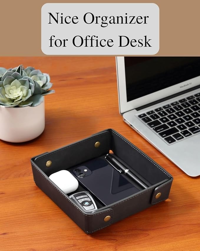 CASIRENA Father's Day Gifts Faux Leather Valet Tray Organizer for Men - Catch-All Tray for Entryway Table Key, Wallet, Watch, Coin Change, Phone, Dresser EDC Dump Jewelry, Bedside Nightstand Desk-top-NeatNest