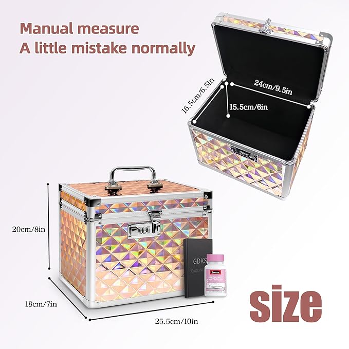 Medication Combination Lock Boxes with Code for Personal Items, Medicine Lockbox for Documents 10 x 7.25 x 7.75 Inches Plaid Gold