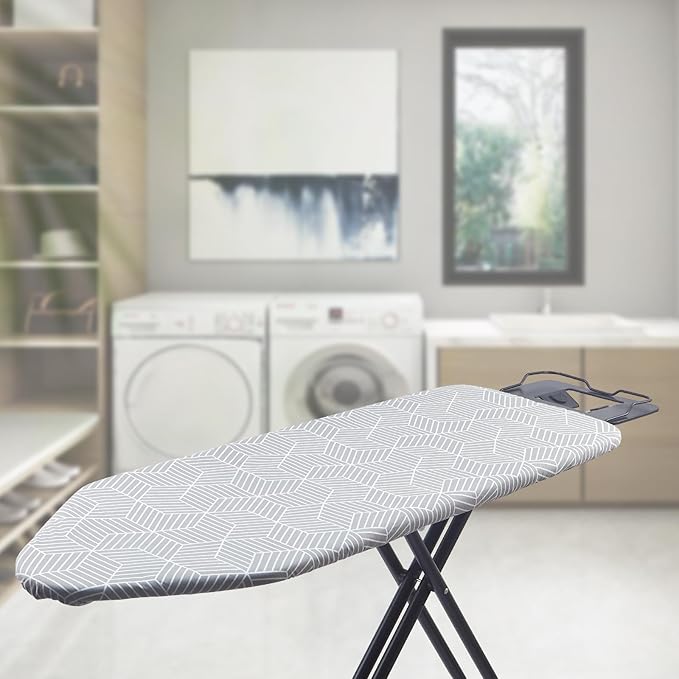 Extra Wide Ironing Board Cover and Pad 18 x 54 inch Heat Reflective with Hook and Loop Fasteners, Thick Padding with Elasticized Edges, 3 Layers Iron Board Cover (Gray Cube)
