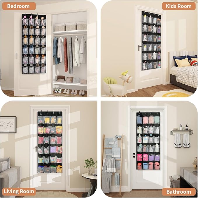 FENTEC 24 Large Pockets Over Door Shoe Organizer, Mesh Hanging Shoe Organizer Shoe Rack for Closet Mesh Closet Shoe Holder, Back of Door Organizer for Cruise Ships, Shoe Rack for Wall, Black, 1 Pack-NeatNest