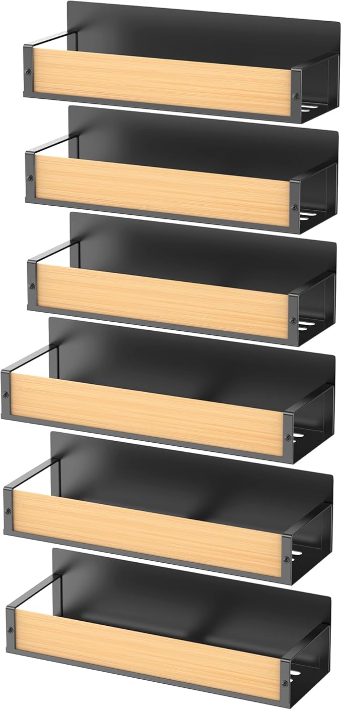 6 Pack Magnetic Spice Storage Rack Organizer for Refrigerator and Oven, Wood Fridge Organizers and Storage