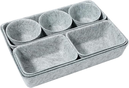 Felt Desk Drawer Organizer Tray,8 Pack Office Desk Drawer Dividers,Felt Drawer Small Round Storage Box For Saving Space,Makeup Drawer Organizer Bins.(Light Gray)-NeatNest