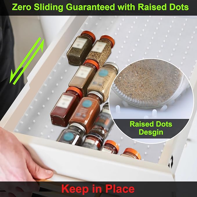 Gosmol Spice Drawer Organizer insert, Adjustable & Non-Slip Silicone Spice Drawer Liner, in Drawer Spice Organizer for Seasoning Jars and Spices Bottles -White-NeatNest