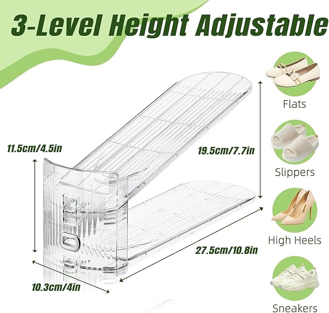 Shoe Slots Organizer,24 Pack Transparent Shoe Stacker Adjustable Shoe Slot Organizer Space Saver Shoe Rack Holder Shoes Storage Organizers for Closet,Transparent-NeatNest