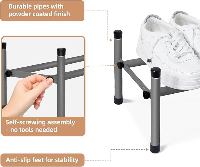 STORAGE MANIAC Expandable Shoe Rack, 4 Pairs Stackable Small Shoe Rack, Metal Adjustable Shoes Organizer for Closet, Entryway, Hallway, Garage, Front Door, Shoes Shelves, Black 1 Tier-NeatNest