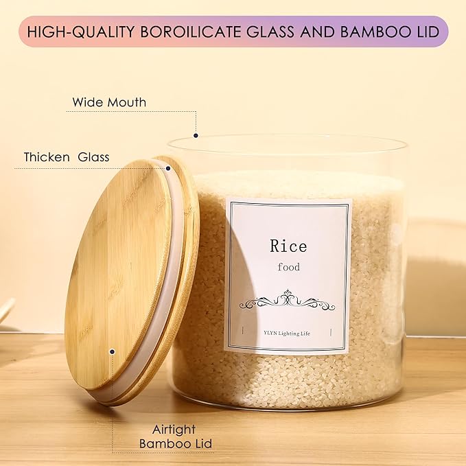 Brown Sugar Container- Cookie Jar (64oz/102oz) Set of 2-Large Glass Jar With Lid- Glass Jars Kitchen Canisters With Airtight Bamboo Lids- Food Storage Containers For Flour Sugar Cereal, Egg-NeatNest