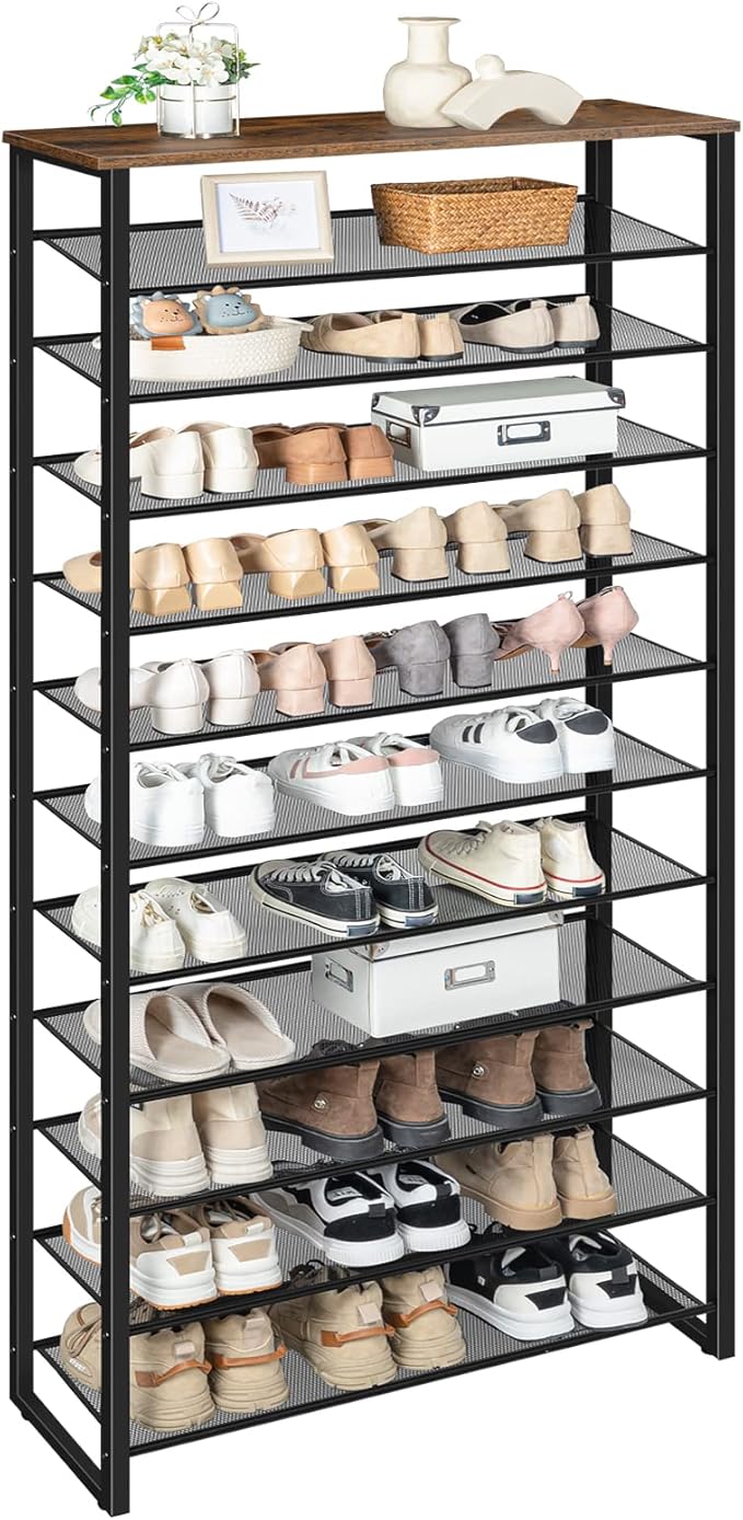 HOOBRO 12-Tier Shoe Rack, 29.5" L Shoe Storage Organizer, Large Capacity Shoe Shelf for Front Door Entrance, Entryway, Closet, Holds 36-48 Pairs of Shoes, Closet, Rustic Brown and Black BF127XJ01-NeatNest