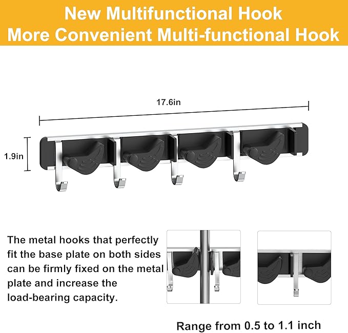2-Pack Metal Mop Broom Holder Wall Mount - 4 Slot Tool Organizer with Rubber Grips for Kitchen, Garden, and Home Storage-NeatNest