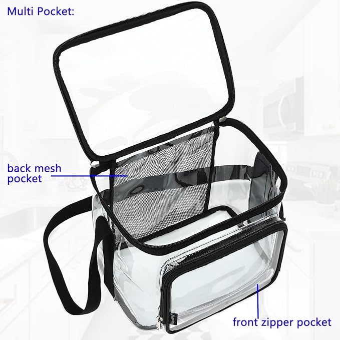 FlowFly Insulated Reusable Lunch Bag Adult Large Lunch Box for Women and Men with Adjustable Shoulder Strap,Front Zipper Pocket and Dual Large Mesh Side Pockets, Clear-NeatNest