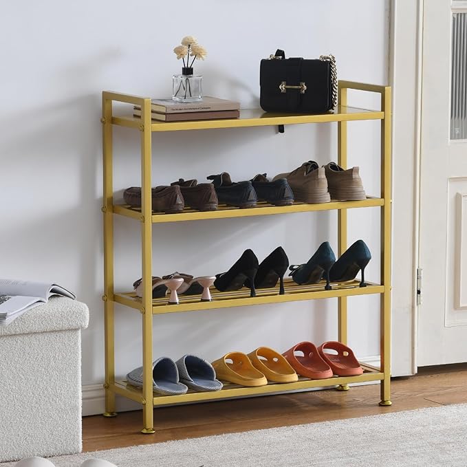 Heavy Duty 4-Tier Shoe Rack，Metal Shoe Storage Shelf for 12 Pairs of Shoes，Entryway，Easy to Assemble-NeatNest
