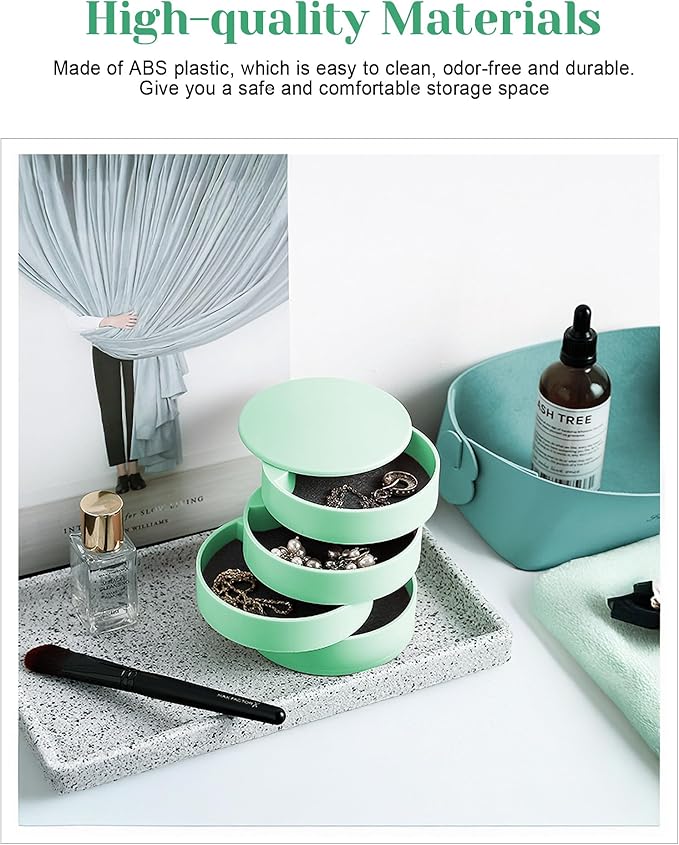 CONBOLA Jewelry Organizer, Small Jewelry Storage Box Earring Holder for Women, 4-Layer Rotating Travel Jewelry Tray Case with Lid for Bracelets Rings Bracelets-NeatNest