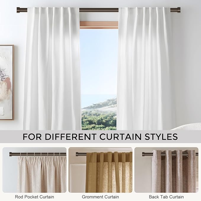 2 Pack Curtain Rods for Windows 28 to 48 Inch(1.5-5 Feet), Bronze 1'' Diameter Drapery Rods with End Cap Style Design,Modern Adjustable Heavy Duty Curtain Rod,Size:30''-60''