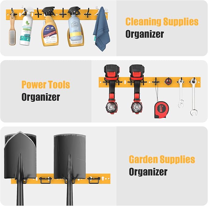 CCCEI 3 Modular Pegboard Strip Storage, Metal Peg Slat Wall Mount for Garage, Basement, Garden, Laundry Room Organization. Flexible Tool Organizer for Rake, Shovels, Crafting. Gifts for Men, Yellow.-NeatNest