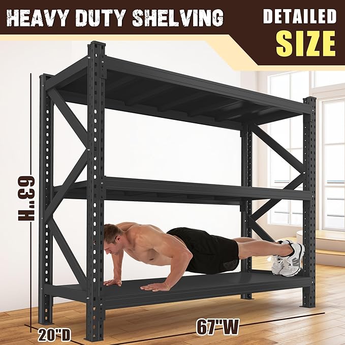 Heavy Duty Garage Shelving Unit - 8500 lbs Capacity, Industrial Metal Storage Rack, Adjustable Steel Rack for Garage, Warehouse, Basement, Pantry (67" W x 19.7" D x 63" H)-NeatNest