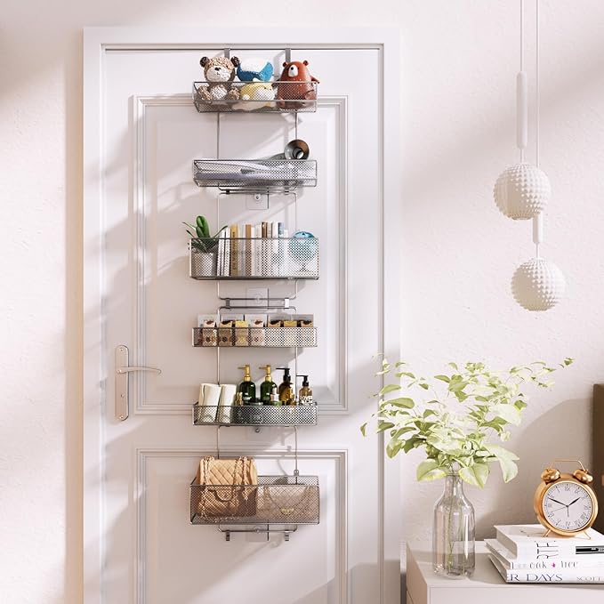 HapiRm Over Door Organizer Storage - Separable Door Organizer Hanging with 6 Metal Large Capacity Baskets for Bathroom Bedroom Kitchen Pantry Closet (Silver)