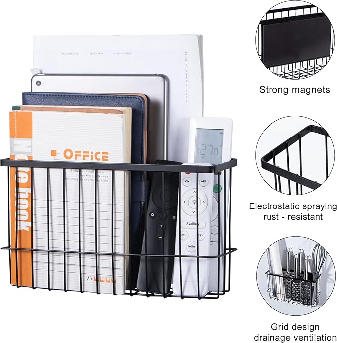 dedoot Magnetic Holder Locker Strong Black Mesh Holder Magnetic Basket Organizer Shelf Rack for Whiteboard,Fridge, Sponge, Recipe, Beverage ,Refrigerator ,Office File Foil,10.25x 3.6x 6 inches-NeatNest