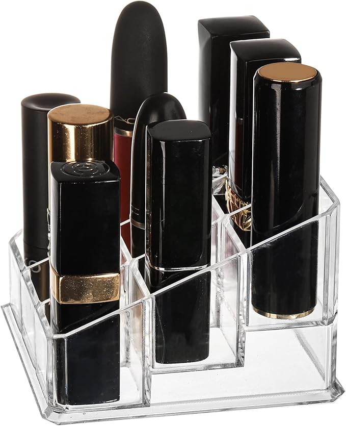 Foraineam 6 Pack Lipstick Holder Organizer, 9 Spaces Clear Lip Stick Storage Stand Container, Small Cosmetic Beauty Makeup Display Cases for Lipsticks, Lipgloss, Brushes, Bottles-NeatNest