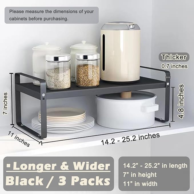 3 Pack Expandable Cabinet Shelf Organizer Kitchen Shelf Riser Stackable Pantry Shelves Kitchen Organizers and Storage Metal Spice Rack Countertop Organizer Cupboard Adjustable Shelfs Desk Rack Shelf-NeatNest