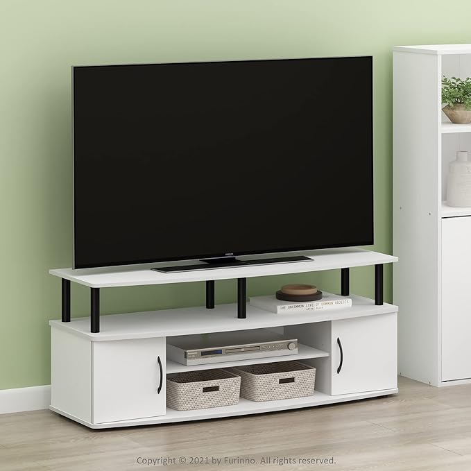 Furinno Jaya Entertainment Center Stand Unit/TV Desk for up to 55 inch, White/Black-NeatNest