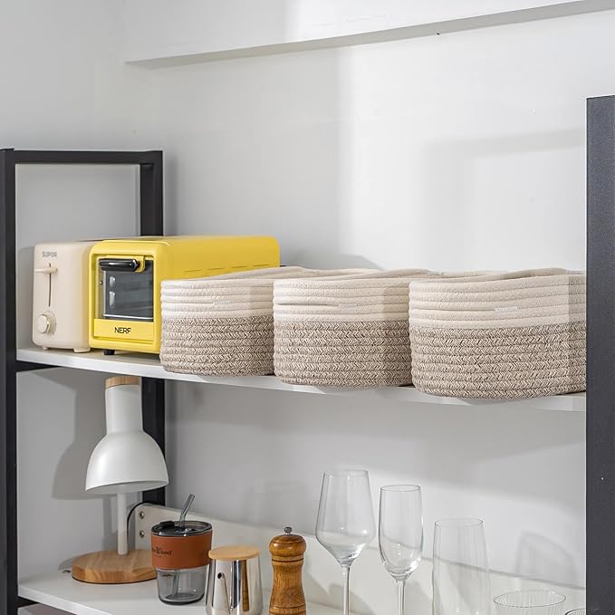 CubesLand Baskets for Shelves Storage,Cube Shelf Closet Storage Bins Set 3,Long-lasting &Skin-friendly Toy Basket Bin,Stylish Room Decor Basket,Woven Off White/Light Brown-NeatNest