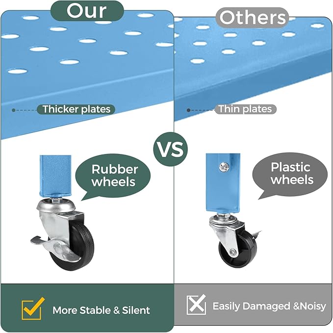 DEANIC 4 Tier Foldable Storage Shelves with Wheels, Large Capacity Shelving Unit, Freestanding Metal Wire Shelf Rack, No Assembly Organizer Rack for Garage Kitchen, Basement(Blue)-NeatNest