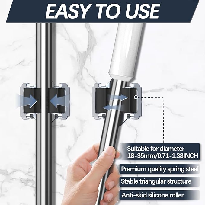 3-H Mop and Broom Holder Wall Mount 25 Pack, Broom Hanger Wall Mount for Garage Garden Shed Storage System Laundry Room Home Kitchen Organization up to 1.45 Inch(black)-NeatNest