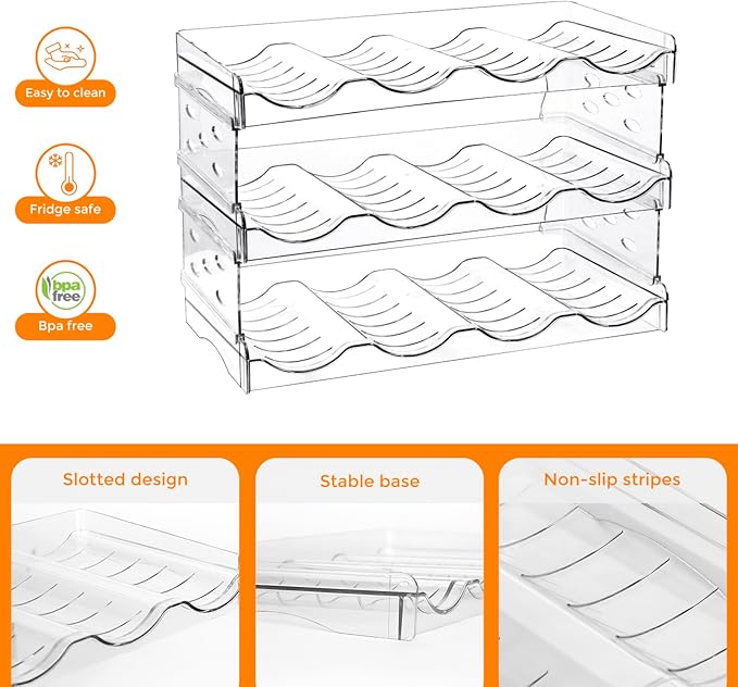 BoxedHome Plastic Water Bottle Organizer and Wine Rack Storage Holder for Inside Cabinet, Kitchen Countertop, Table Top, Pantry, Bars, Cabinets, Fridge - Clear (3 Tier 12 Containers)-NeatNest