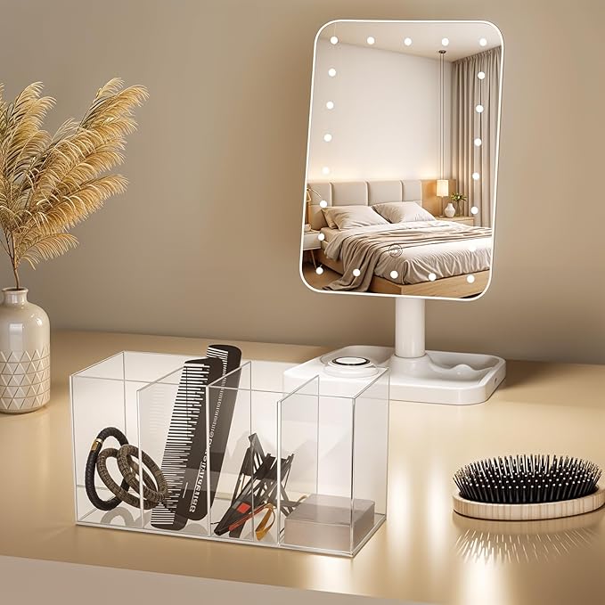 2 Pack 4 Compartment Acrylic Makeup Organizer and Storage with Lid Bathroom Storage with 4 Tray Eyelash Mascara Brushes Organizer Brush Holder for Cosmetics, Cotton Balls or Office Supplies-NeatNest
