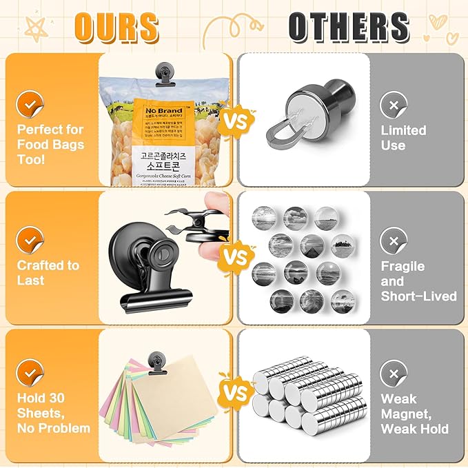 12pack Fridge Magnets Refrigerator Magnets Magnetic Clips Heavy Duty Detailed List Display Paper Fasteners on Home& Office& Teaching (Black, 12)