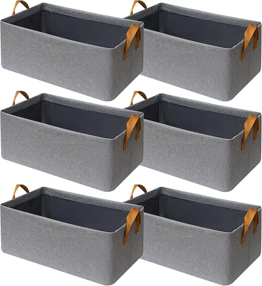6 Pack Closet Cloth Storage Bins for Shelves,Large Storage Baskets for Shelves, Fabric Bins for Closet organization with Handles（Grey 17''L x 12.6''W x 7.5''H）-NeatNest