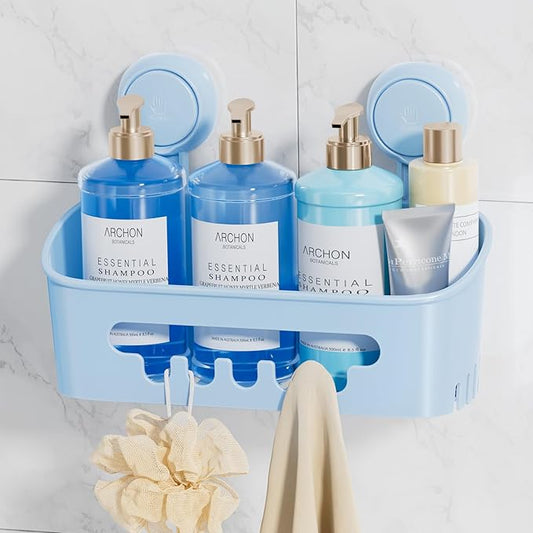 LEVERLOC Shower Caddy Suction Cup, Shower Organizer Removable Bathroom Shelf, Storage Suction Powerful Max Hold 22lbs Bathroom Caddy Waterproof Holder, Blue-NeatNest