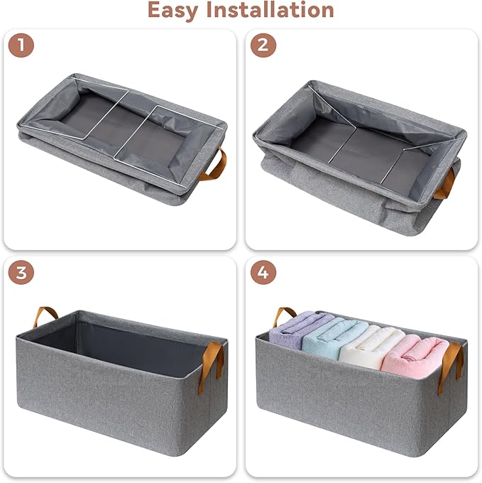 4 Pack Closet Cloth Storage Bins for Shelves,Medium Storage Baskets for Shelves, Fabric Bins for Closet organization with Handles（ Gray 15''L x 10.2''W x 7.5''H）-NeatNest