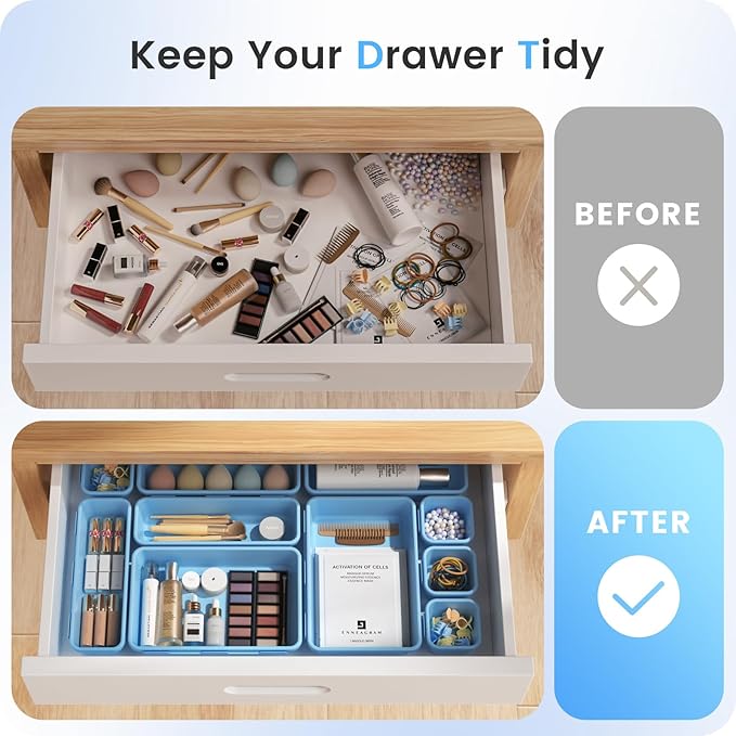 A-LuGei 【𝟮𝟮𝗣𝗖𝗦】 Plastic Sky Blue Desk Drawer Organizer, Bathroom Organizers and Storage, Makeup Organizer, Organization and Storage Bin Container for Vanity Office Utensils Tool Pantry Cosmetic-NeatNest