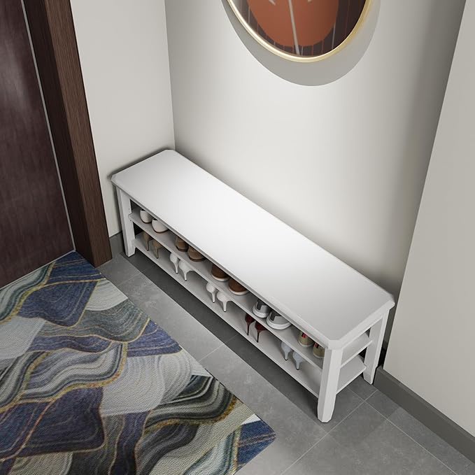 Wood Shoe Rack Bench for Entryway, 2 Tier Shoe Rack for Front Door Entrance, Shoe Bench with Shoe Storage for Entryway, Bedroom, 47.2"-NeatNest