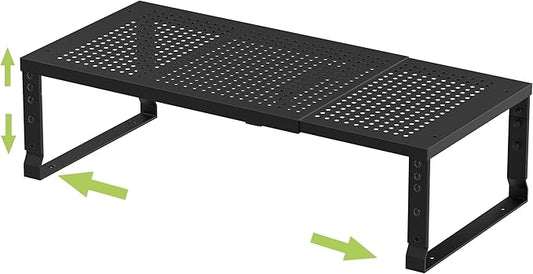 Expandable adjustable stackable kitchen organizer, spice rack,Metal Pantry Storage Shelves Racks,Counter Shelf for Cabinets, Countertop, Cupboard(1 PACK/LARGE/BLACK)-NeatNest