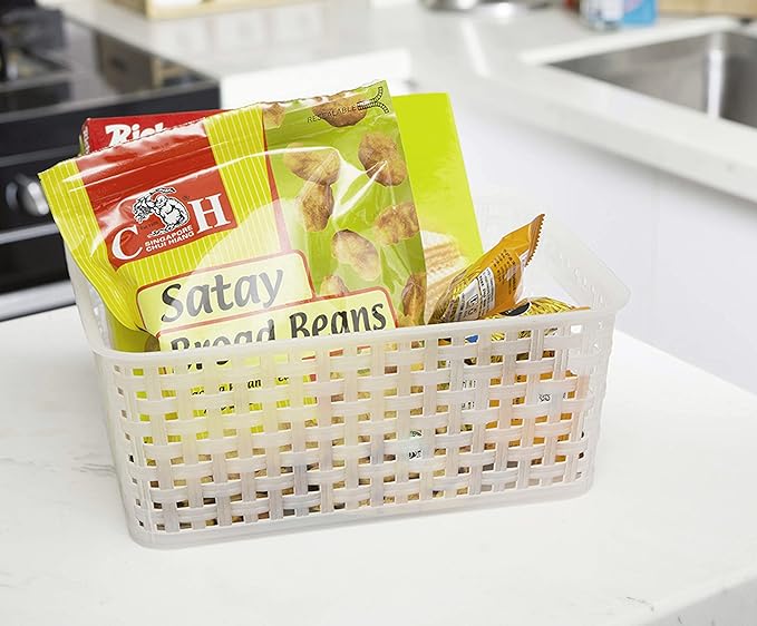 Clear Plastic Woven Storage Basket, 6-Pack Weave Basket Organizer for Kitchen Offices Bathrooms-NeatNest