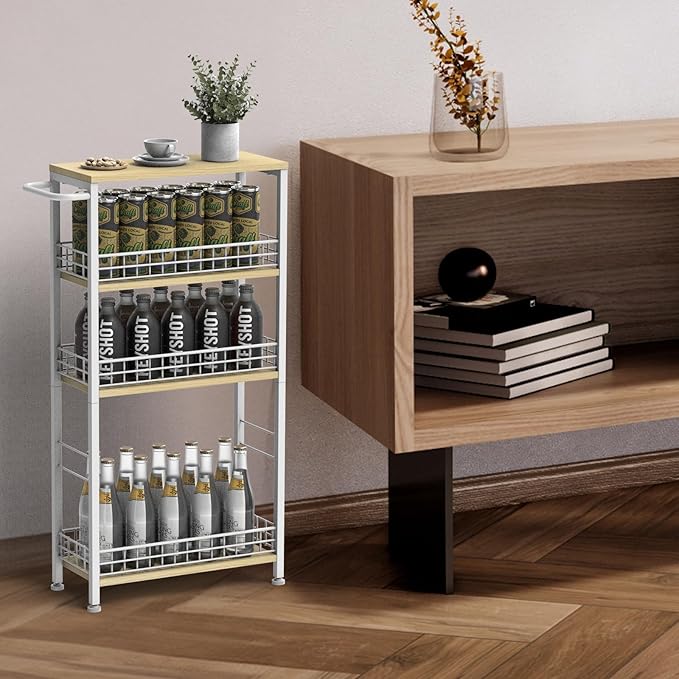 Slim Storage Cart White Narrow Storage Cabinet 4 Tier Laundry Room Organization Mobile Bathroom Shelving Unit Organizer Rolling Utility Cart Slide Out Kitchen Cart Tower Rack for Narrow Places 7.08’’W-NeatNest