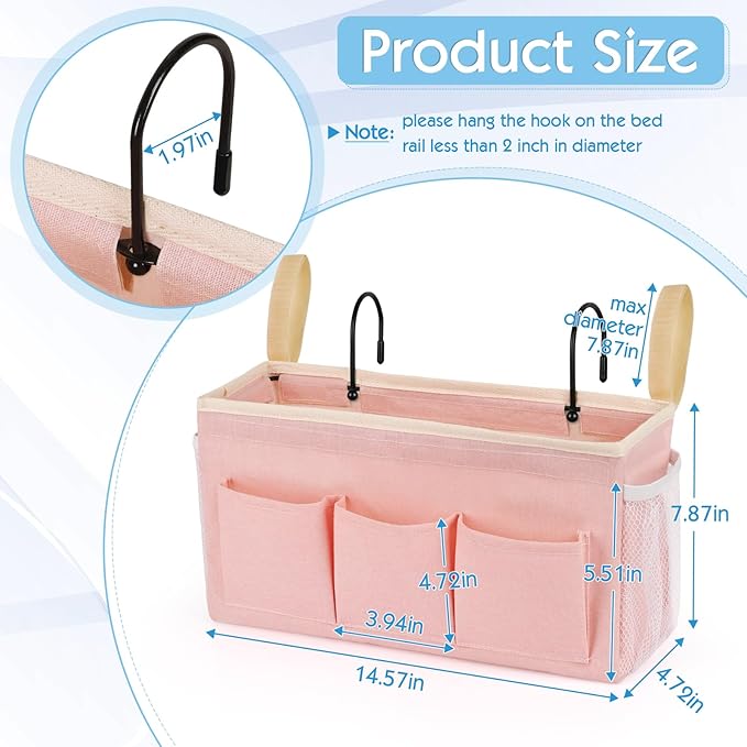Bedside Storage Caddy/Bedside Hanging Storage Bag for Headboards Bunk Beds Dorm Rooms Book Phone Magazine Holder (New Pink)-NeatNest