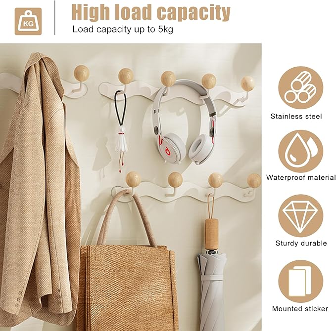 Coat Hooks for Wall, Key Holder Wall Mount, Coat Rack Wall Mount, Wall Hooks for Coats, Hooks for Hanging Hat Towel Purse Robes Mudroom Bathroom Entryway, Beige-NeatNest