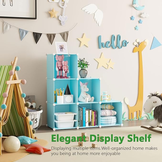 C&AHOME Cube Storage Organizer, 6-Cube Shelves Units, Closet Cabinet, DIY Plastic Modular Book Shelf, Ideal for Bedroom, Living Room, Office, 36.6" L x 12.4" W x 36.6" H Blue UPCS06L-NeatNest